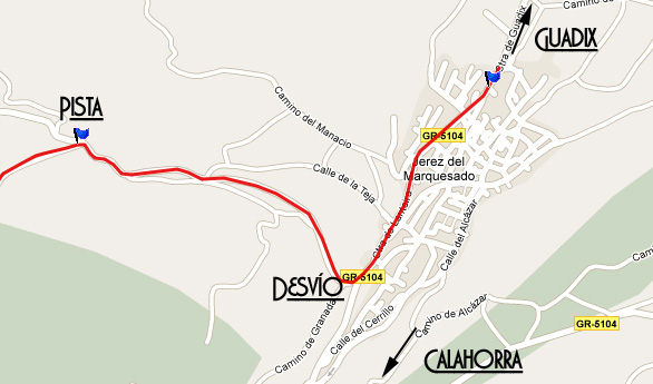 Mapa de Jerez de Marquesado para el acceso al refugio Postero Alto