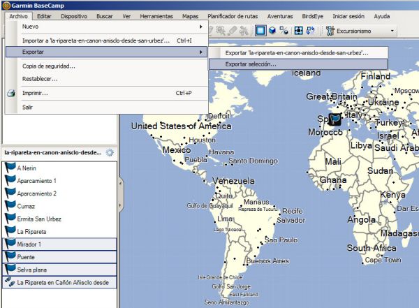 Exportar selección Basecamp