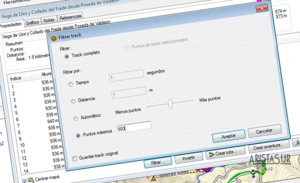 500 puntos en tracks GPS
