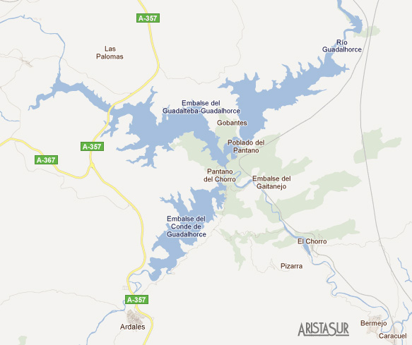 Mapa de El Chorro y sus Embalses