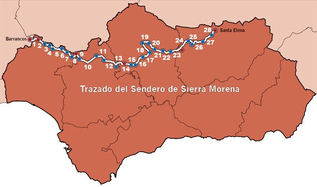 Mapa etapas GR48 Sierra Morena