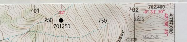 Coordenada geográfica aproximada en el mapa topográficos