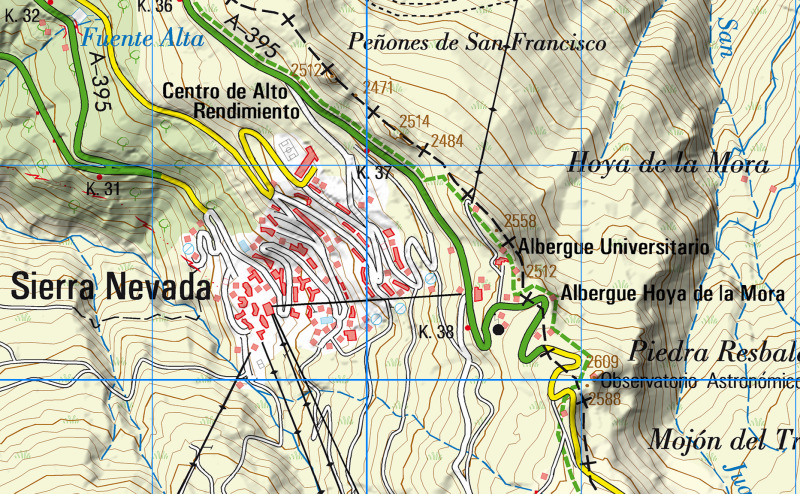 Ejemplos de toponimia en un mapa topográfico