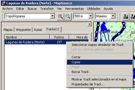 Copiar track en MapSource