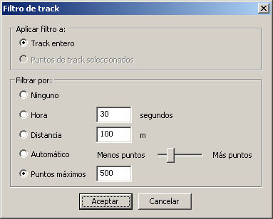 Filtrar puntos en MapSource