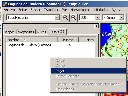 Pegar track en MapSource