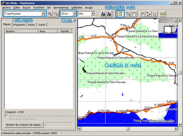 Seleccionar mapa y escala en Mapsource