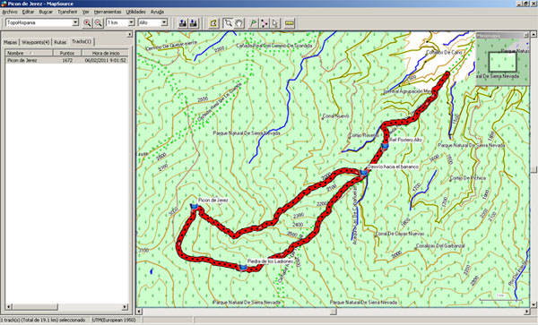 MapSource con track cargado