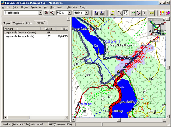 Varios tracks en la misma ventana de MapSource