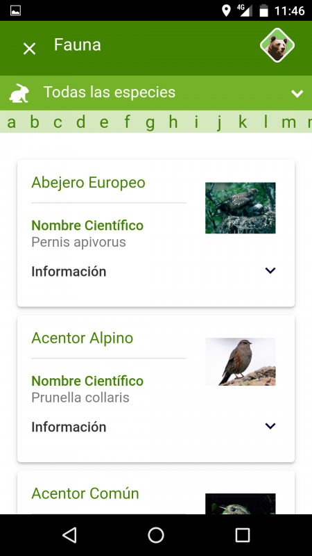Aplicación Parques Nacionales de España - Fauna