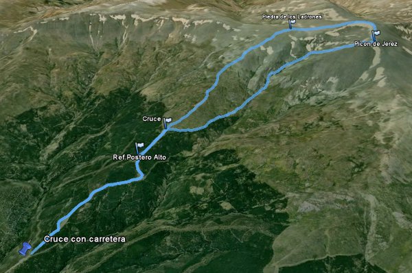 Ruta en 3D de la subida al Picón de Jérez por el barranco Alhorí