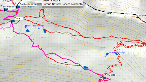 Mapa de la bajada a las Basetas del Portillón