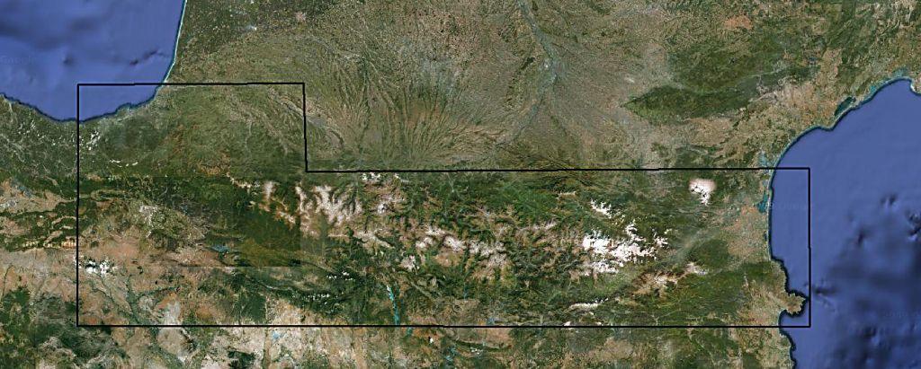 Área del mapa cartográfico de Pirineos para GPS - TopoPirineos