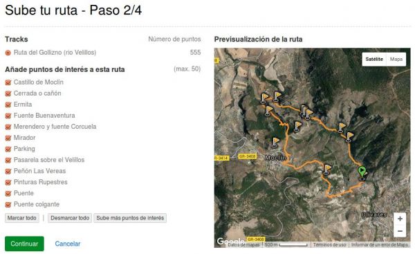 Seleccionar track y waypoints Wikiloc